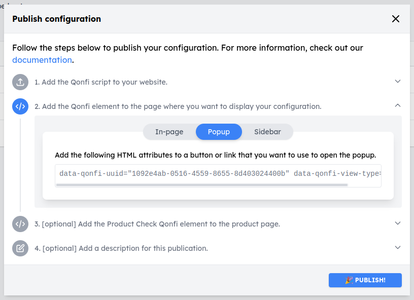 Publish popup