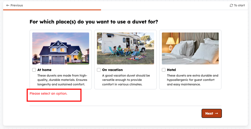 Validation text result select