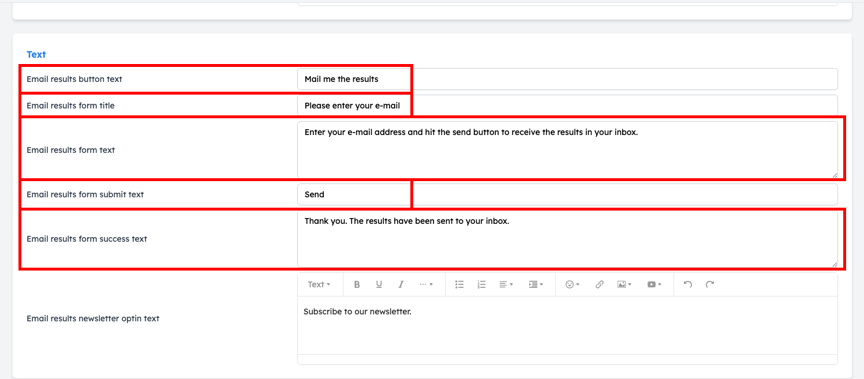 Result email settings